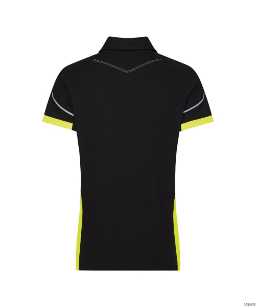 DASSY-Damen-Polo-Shirt VERACRUZ, 220 g/m², schwarz/neongelb