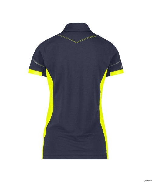 DASSY-Damen-Polo-Shirt VERACRUZ, 220 g/m², nachtblau/neongelb