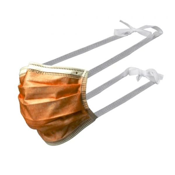 AMPRI-Einweg-Mundschutz, Einmal-Maske, MED COMFORT, 3-lagig zum Binden, orange, VE = 20 Pkg. á 50 Stück
