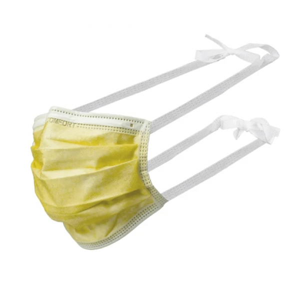 AMPRI-Einweg-Mundschutz, Einmal-Maske, MED COMFORT, 3-lagig zum Binden, gelb, VE = 20 Pkg. á 50 Stück