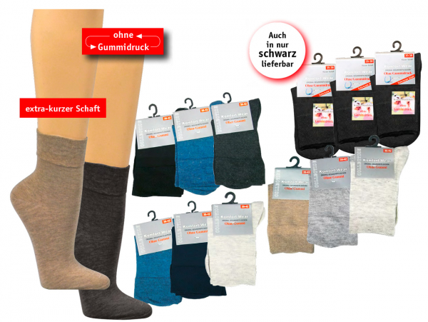WOWERAT-Gesundheits-Arbeits-Berufs-Socken, kurzer Schaft, Pkg. á 3 Paar, schwarz