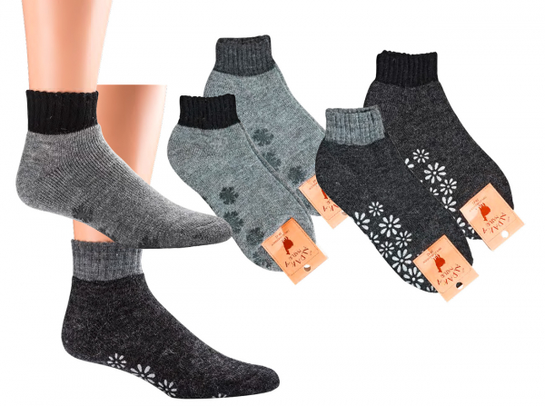 WOWERAT-Kurz-Söckchen mit Alpakawolle, Antirutsch, gefüttert, 2-er Pkg. Silber