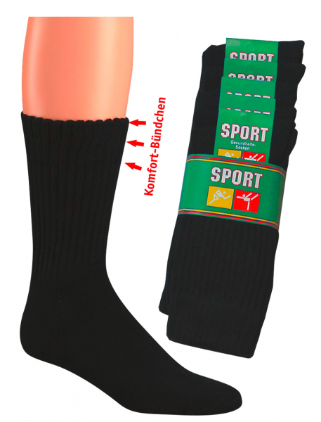 WOWERAT-Tennissocken mit Komfortbündchen, umgenähter Rand, 5-er Pkg., schwarz