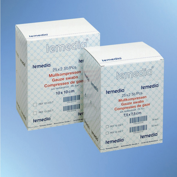 Holthaus Medical, Erste Hilfe, Temedia® Mullkompresse 12-fach , 7.5 x 7.5cm