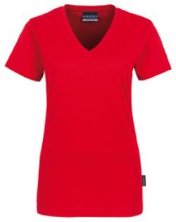 HAKRO-Worker-Shirts, Women-T-Shirt, V-Ausschnitt Classic, rot