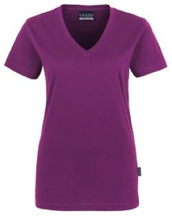 HAKRO-Worker-Shirts, Women-T-Shirt, V-Ausschnitt Classic, aubergine