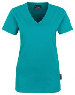 HAKRO-Worker-Shirts, Women-T-Shirt, V-Ausschnitt Classic, smaragd