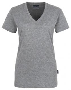 HAKRO-Worker-Shirts, Women-T-Shirt, V-Ausschnitt Classic, grau-meliert