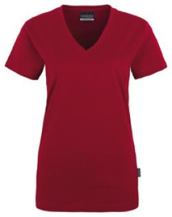 HAKRO-Worker-Shirts, Women-T-Shirt, V-Ausschnitt Classic, weinrot