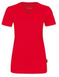 HAKRO-Worker-Shirts, Women-T-Shirt, V-Ausschnitt Coolmax®, rot