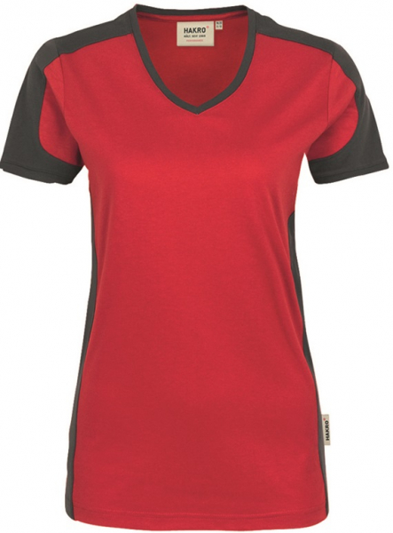 HAKRO-Worker-Shirts, Women-V-Shirt-Contrast Performance, rot
