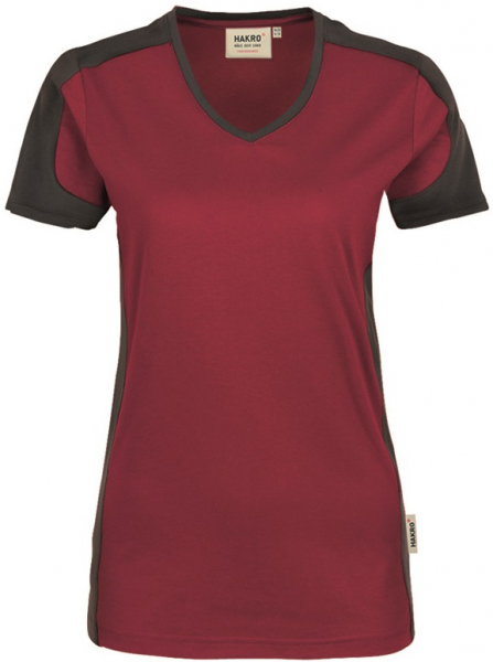 HAKRO-Worker-Shirts, Damen-V-Shirt, Contrast, Performance, 160 g / m², weinrot