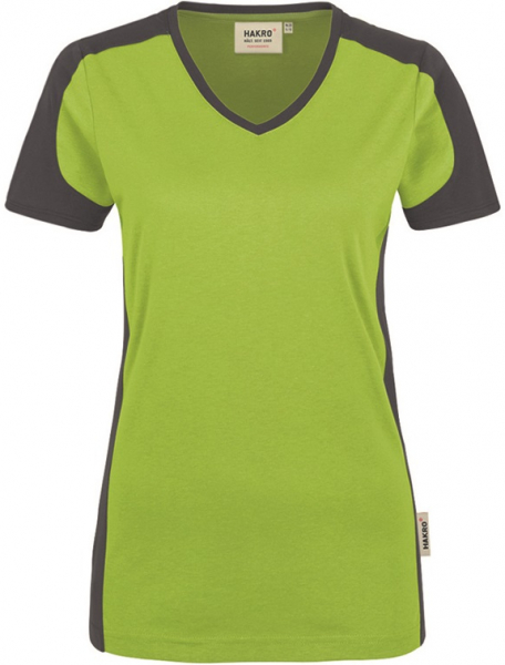 HAKRO-Worker-Shirts, Women-V-Shirt-Contrast Performance, kiwi
