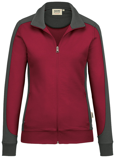 HAKRO-Worker-Shirts, Damen-Sweatjacke, Contrast, Performance, 300 g / m², weinrot