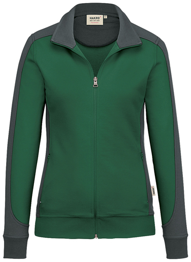 HAKRO-Worker-Shirts, Damen-Sweatjacke, Contrast, Performance, 300 g / m², tanne