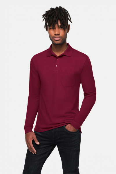 HAKRO-Pocket-Longsleeve-Polo, weinrot