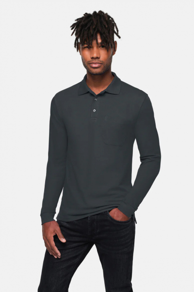 HAKRO-Pocket-Longsleeve-Polo, anthrazit