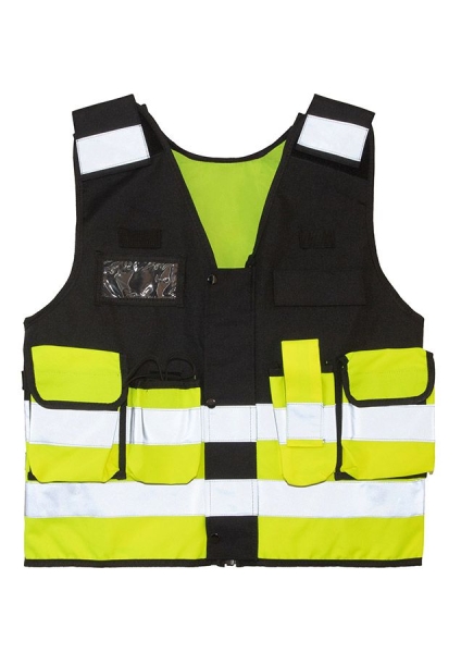 Korntex® Tactical Warnweste Stammheim - Elastischer Bund und 360° Sichtbarkeit - Schwarz/ Signal Gelb