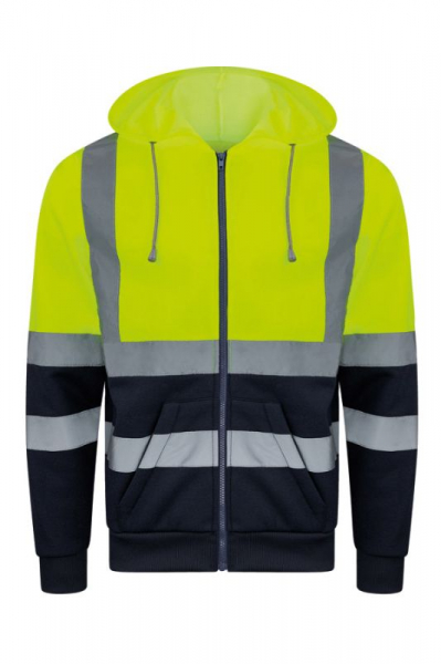 KORNTEX-Hi-Vis Zipper Hoodie, Galway, Farbe: signal-gelb/marineblau