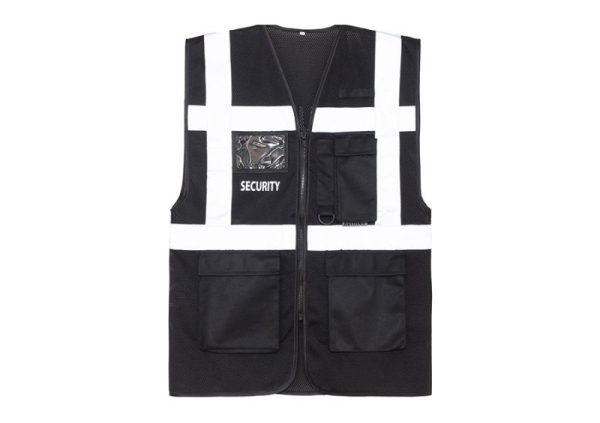 Korntex® SECURITY Mesh Multifunktionsweste Atlanta mit SECURITY Aufdruck - Schwarz