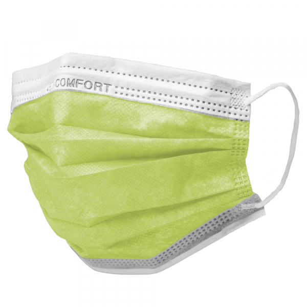 AMPRI-Einweg-Mundschutz, Einmal-Maske, MED COMFORT, 3-lagig, runde Elastikbänder, limette, VE = 20 Pkg. á 50 Stück