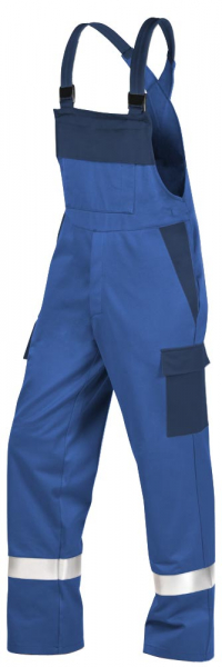 Teamdress-PSA-Workwear, Gießerei/Schweißer-Latzhose mit Beintaschen und Reflexstreifen, kornblau/marine