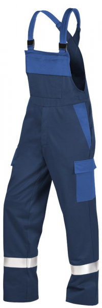 Teamdress-PSA-Workwear, Gießerei/Schweißer-Latzhose mit Beintaschen und Reflexstreifen, marine/kornblau