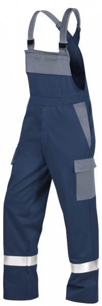 Teamdress-PSA-Workwear, Gießerei/Schweißer-Latzhose mit Beintaschen und Reflexstreifen, marine/grau