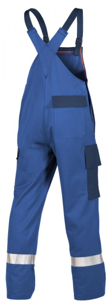 Teamdress-PSA-Workwear, Gießerei/Schweißer-Latzhose mit Bein- und Knietaschen, Reflexstreifen, kornblau/marine