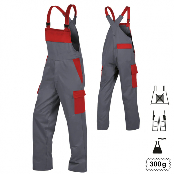 Teamdress-Latzhose Multinorm oLT+BT+KT+CH dunkelgrau/rot
