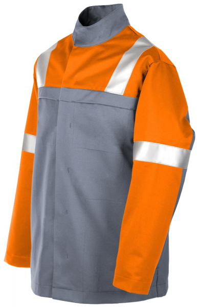Teamdress-PSA-Workwear, PSA, Gießerei/Schweißer-Jacke mit Reflexstreifen, Kl. 1, EN ISO 11612, grau/orange