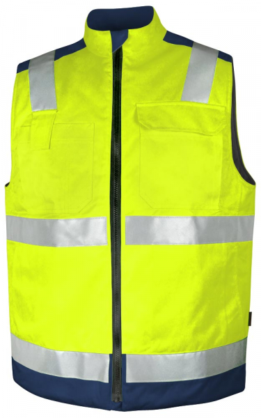 TEAMDRESS-Warnschutz, PSA, Warnschutz-Weste, gefüttert, Kl. 1, warngelb/marine
