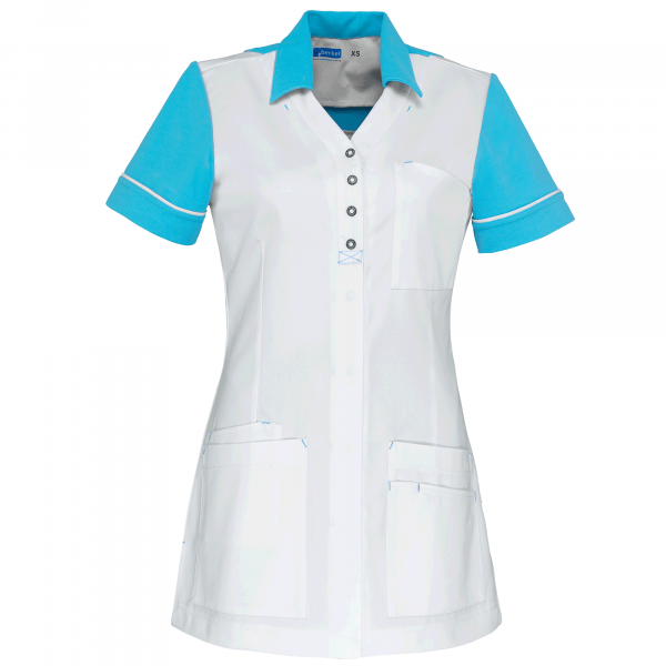 Teamdress-Carmen-Damenkasack, weiß/türkis