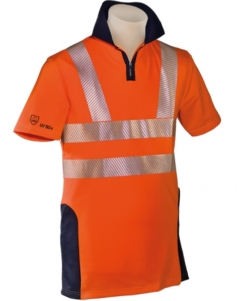 HB-Warnschutz, Warn- und Wetterschutz-Poloshirt, 185 g/m², warnorange-rot/hydronblau