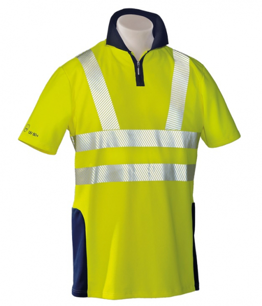 HB-Warnschutz, Warn- und Wetterschutz-Poloshirt, 185 g/m², warngelb/hydronblau
