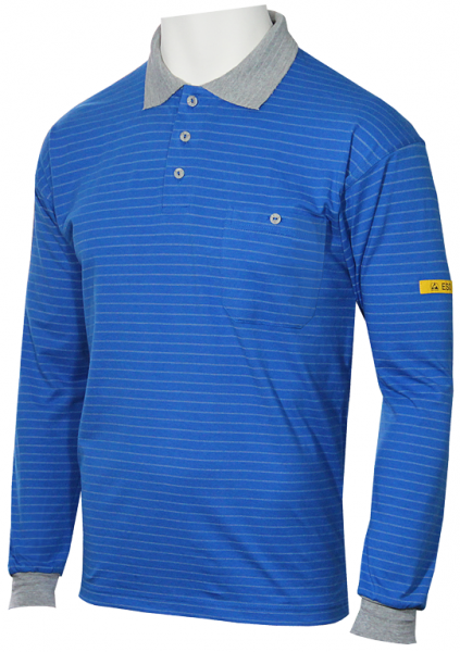 HB-Worker-Shirts, ESD-Produktschutz-Herren-Poloshirt, langarm, 160 g/m², royal/silbergrau