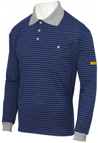 HB-Worker-Shirts, ESD-Produktschutz-Herren-Poloshirt, langarm, 160 g/m², navy/silbergrau