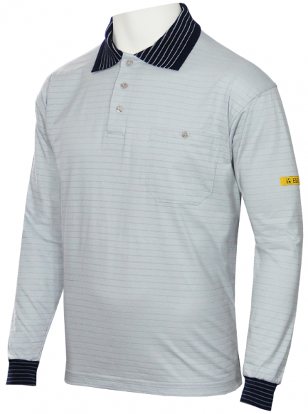 HB-Worker-Shirts, ESD-Produktschutz-Herren-Poloshirt, langarm, 160 g/m², silbergrau/navy