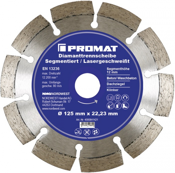 PROMAT-Betriebsbedarf, Diamanttrennscheibe D.230mm Bohrung 22,23M-Betriebsbedarf,m lasergeschweißt 12mm
