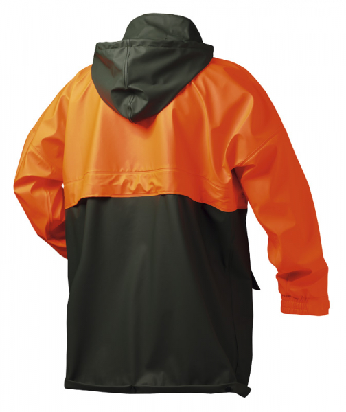F-NORWAY-Forst-Regenjacke, PU-Stretch, *PAPPEL*, 190g/m², grün/orange