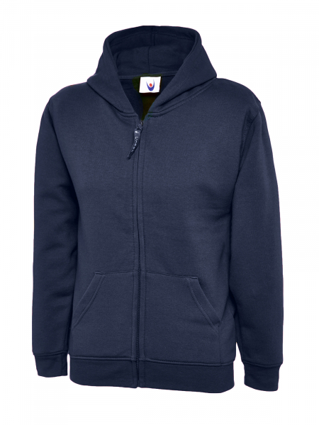 Uneek-Clothing-Childrens Classic Full Zip Hooded Sweatshirt, marineblau