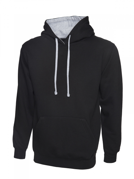 Uneek-Clothing-Contrast Hooded Sweatshirt, heather grey/navy