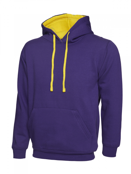 Uneek-Clothing-Contrast Hooded Sweatshirt, purple/yellow