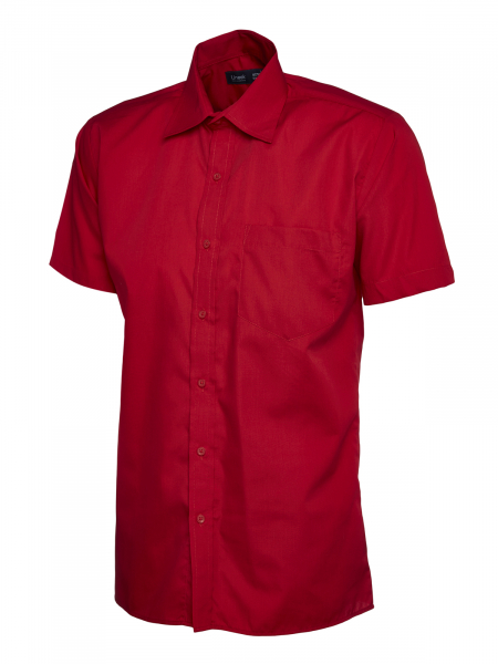 Uneek-Clothing-Mens Poplin Half Sleeve Shirt, rot
