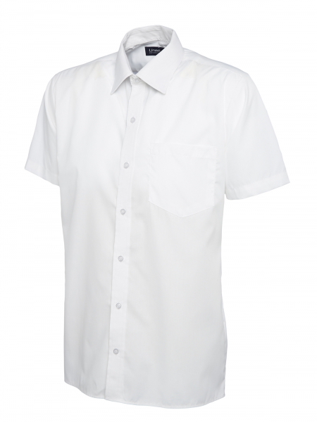 Uneek-Clothing-Mens Poplin Half Sleeve Shirt, weiss