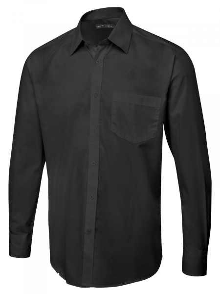 Uneek-Clothing-Mens Tailored Fit Long Sleeve Poplin Shirt, schwarz