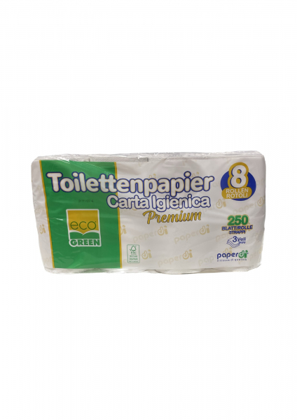 Toilettenpapier, 3-lagig, Recycling Premium, ecogreen, Pkg. á 64 Rollen, 250 Blatt / Rolle