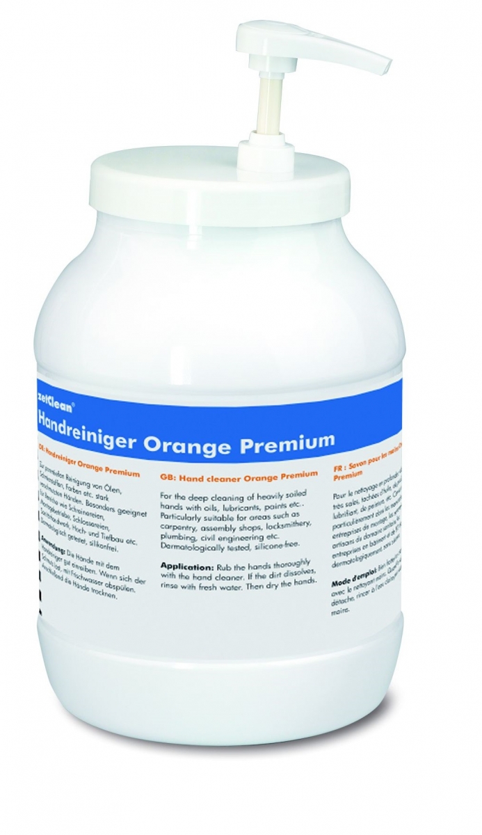 ZVG-ZetClean-Hygiene, Handreiniger Orange Premium,mit Pumpe, VE: 6 Kannen a 3-Liter