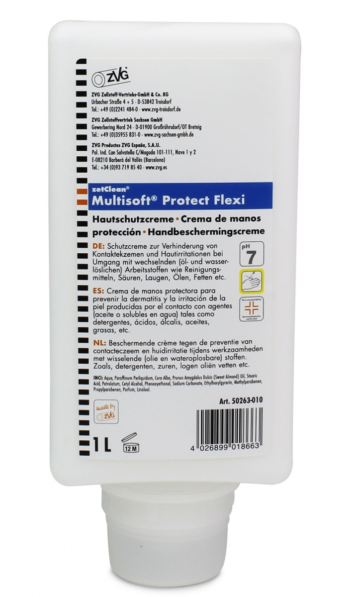 ZVG-ZetClean-Hygiene, Multisoft tect Flexi-Hautschutzcreme, VE: 6 Flaschen a 1.000 ml