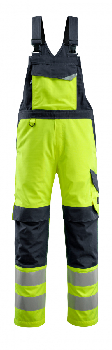 MASCOT-Workwear, Warnschutz-Arbeits-Berufs-Latz-Hose, Davos, 90 cm, 275 g/m², gelb/schwarzblau
